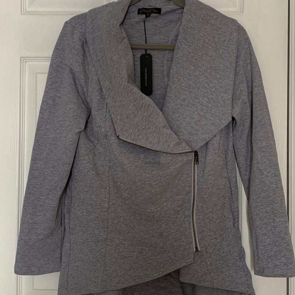NWT Petal Roz light grey asymmetrical zip jacket